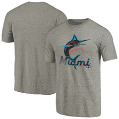 Ash Miami Marlins Distressed Team Tri-Blend T-Shirt