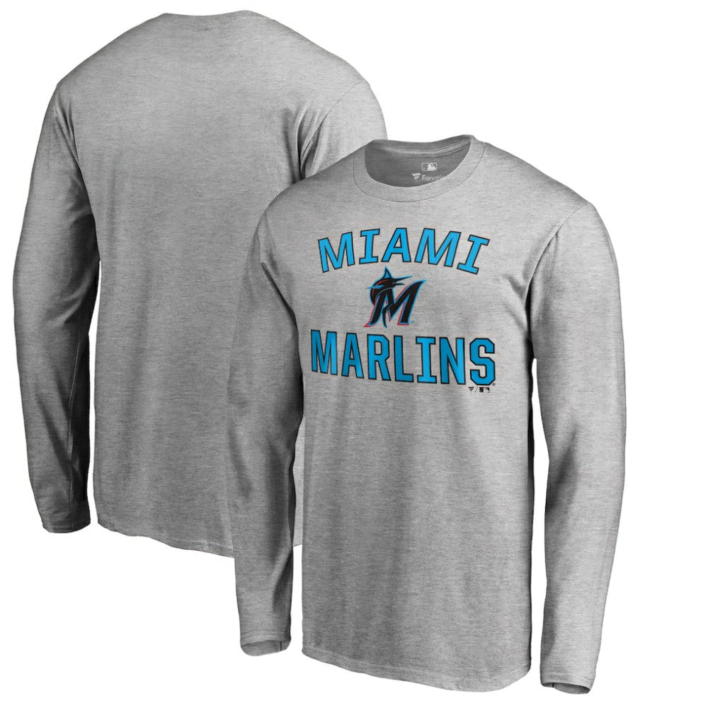 Ash Miami Marlins Victory Arch Long Sleeve T-Shirt