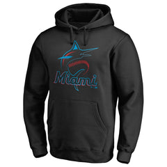 Black Miami Marlins Official Logo Fitted Pullover Hoodie