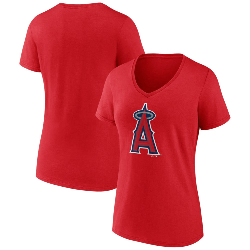 Red Los Angeles Angels Women's Team Color Primary Logo V-Neck T-Shirt