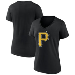 Black Pittsburgh Pirates Women's Team Color Primary Logo V-Neck T-Shirt