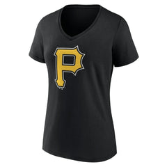 Black Pittsburgh Pirates Women's Team Color Primary Logo V-Neck T-Shirt