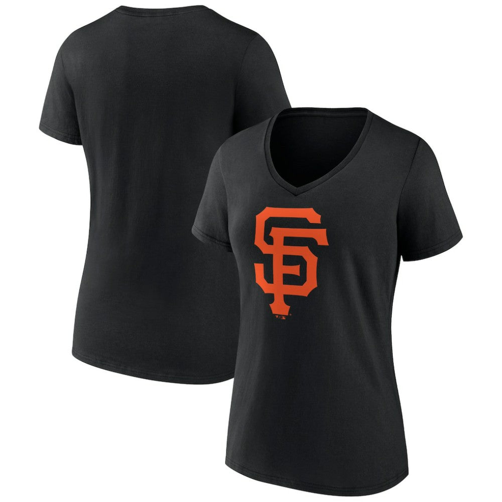 Black San Francisco Giants Women's Team Color Primary Logo V-Neck T-Shirt