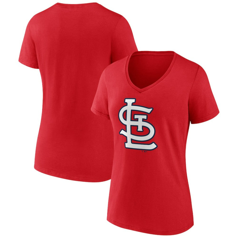 Red St. Louis Cardinals Women's Team Color Primary Logo V-Neck T-Shirt