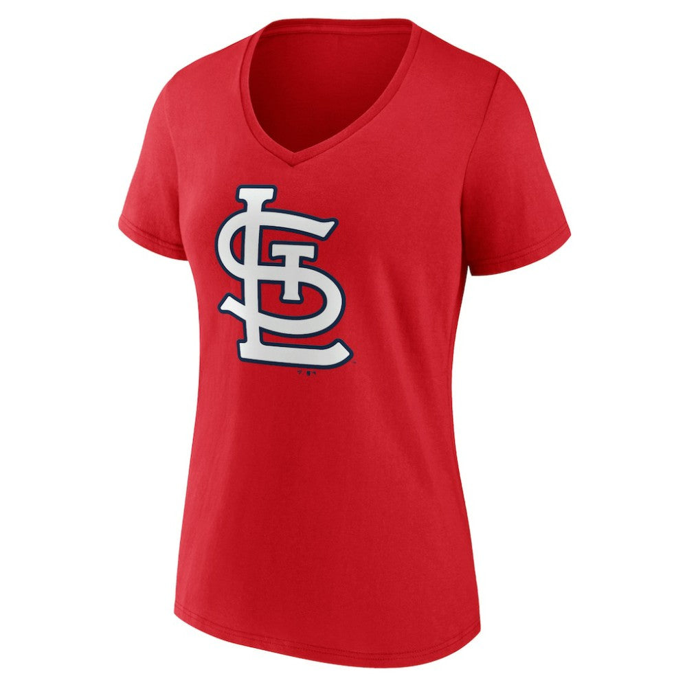 Red St. Louis Cardinals Women's Team Color Primary Logo V-Neck T-Shirt