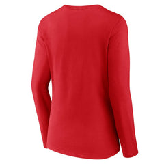 Red Philadelphia Phillies Women's Team Color Primary Logo V-Neck Long Sleeve T-Shirt
