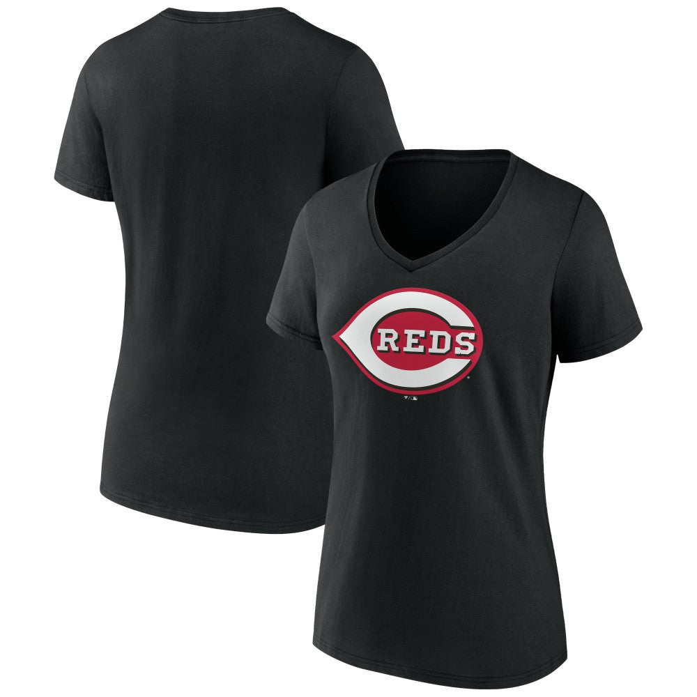 Black Cincinnati Reds Women's Secondary Color Primary Logo T-Shirt