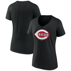 Black Cincinnati Reds Women's Secondary Color Primary Logo T-Shirt
