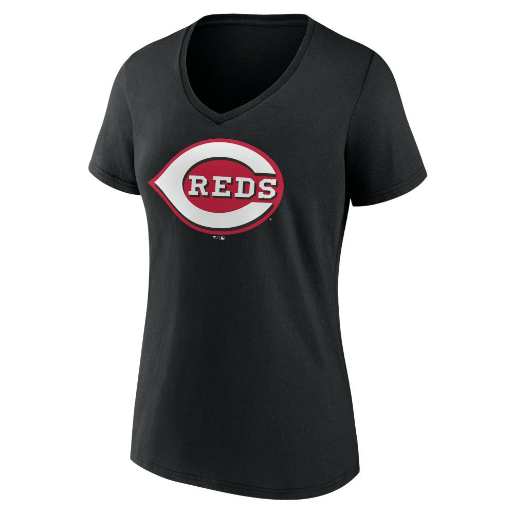 Black Cincinnati Reds Women's Secondary Color Primary Logo T-Shirt