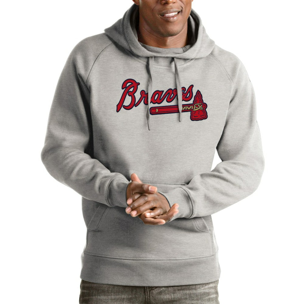 Heathered Gray Atlanta Braves Antigua Victory Pullover Hoodie