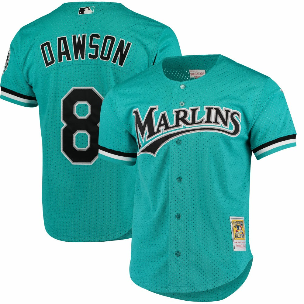 Teal Andre Dawson Florida Marlins Mitchell & Ness Cooperstown Collection Mesh Batting Practice Button-Up Jersey