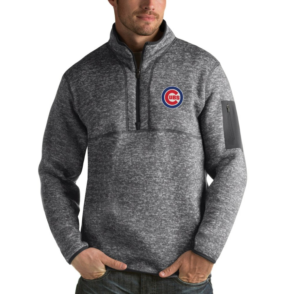 Heathered Charcoal Chicago Cubs Antigua Fortune Half-Zip Sweater