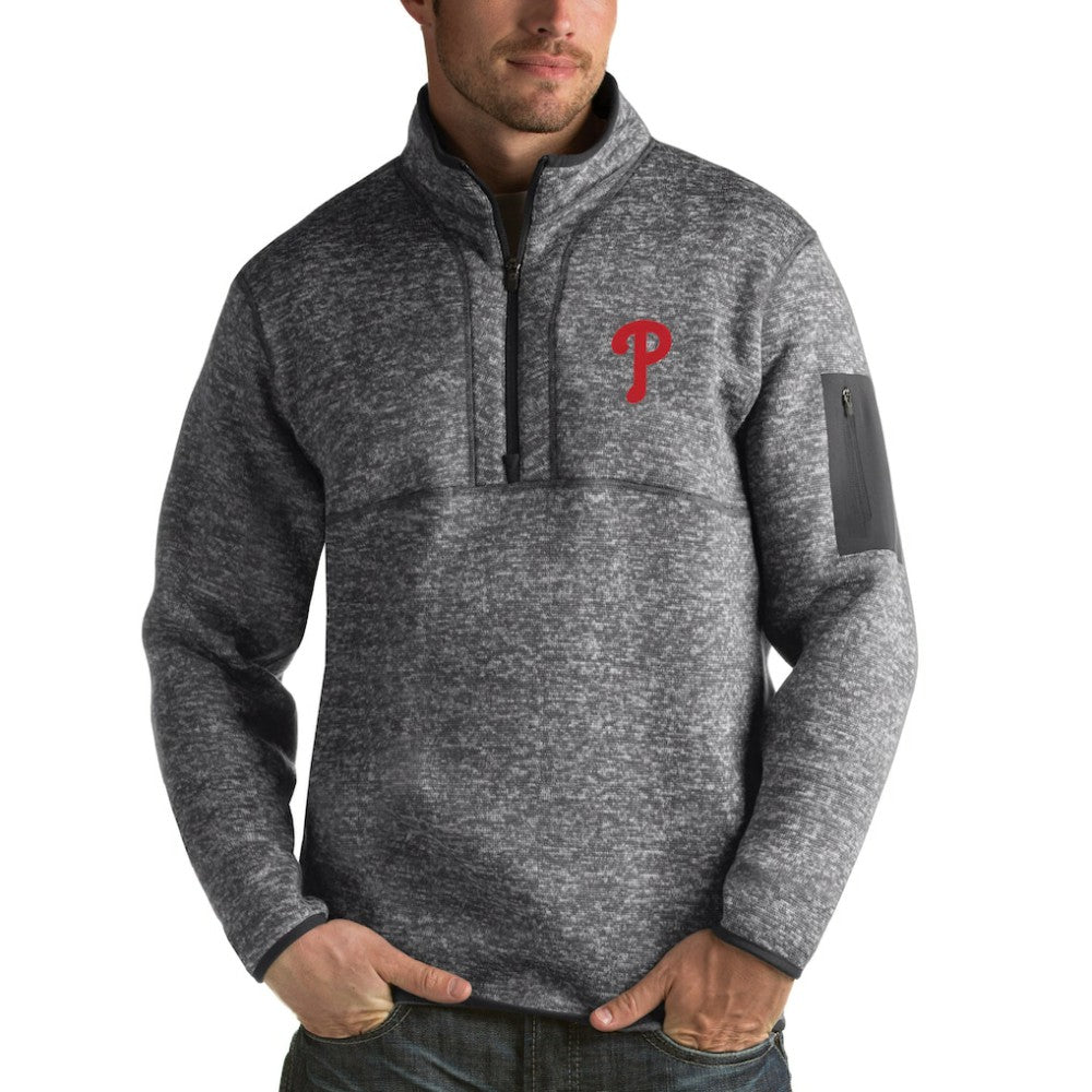 Heathered Charcoal Philadelphia Phillies Antigua Fortune Half-Zip Sweater
