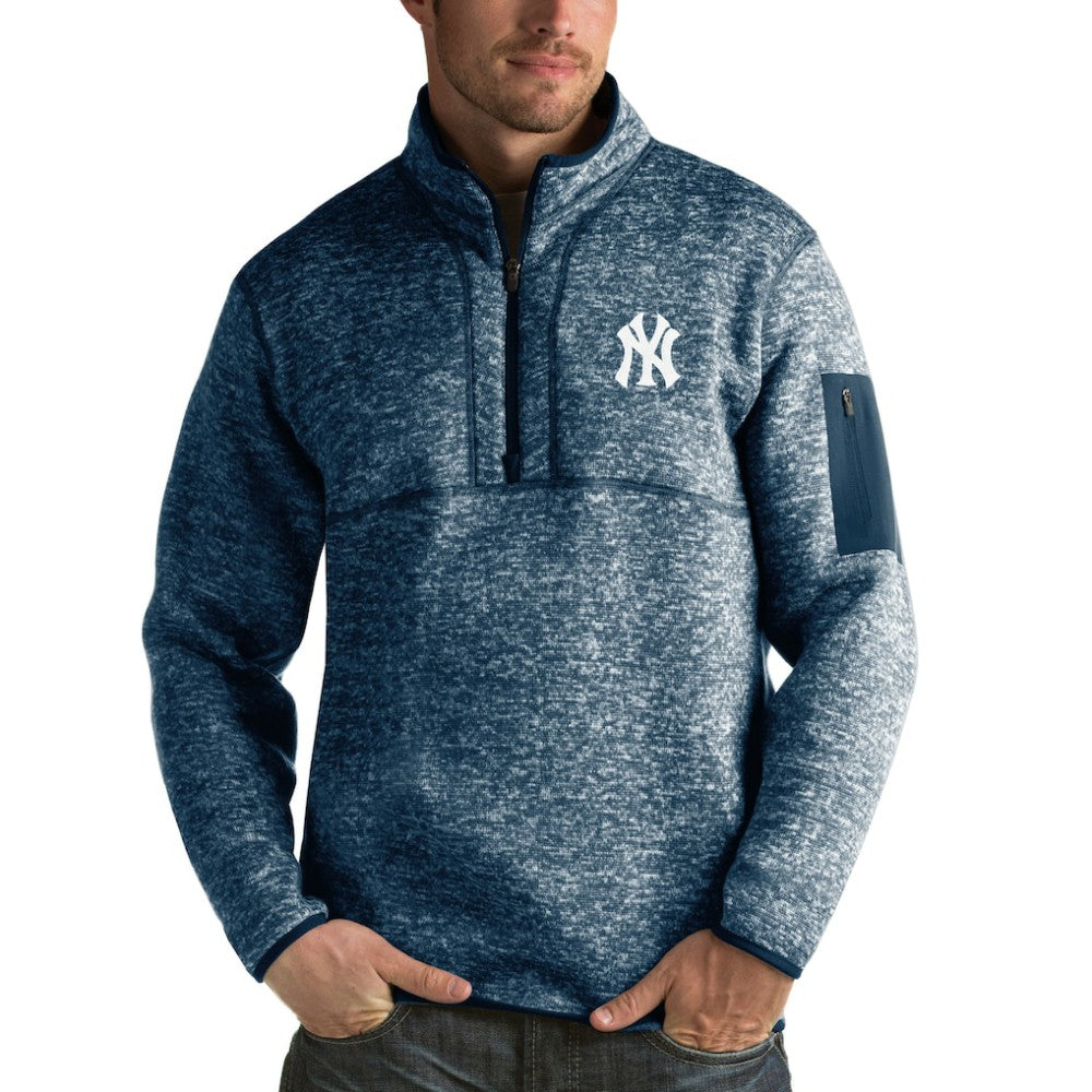 Heathered Navy New York Yankees Antigua Fortune Half-Zip Sweater