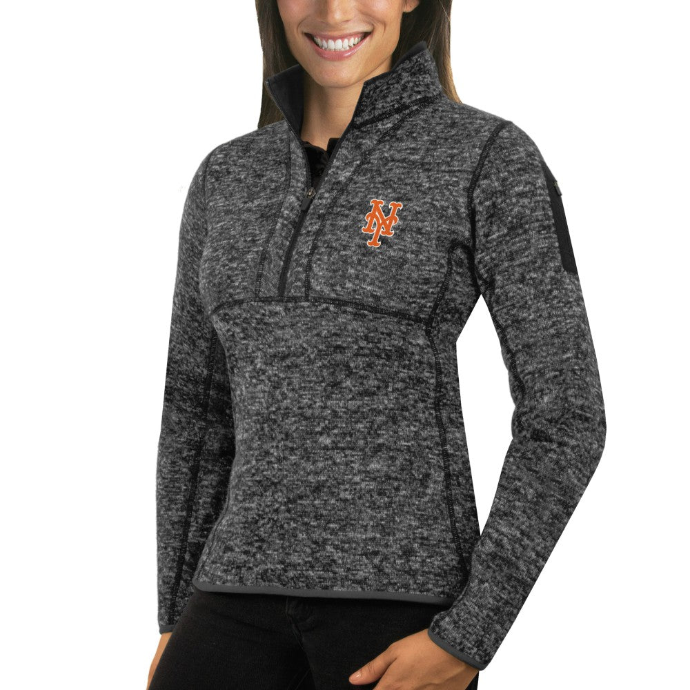 Heathered Charcoal New York Mets Antigua Women's Fortune Half-Zip Pullover Sweater