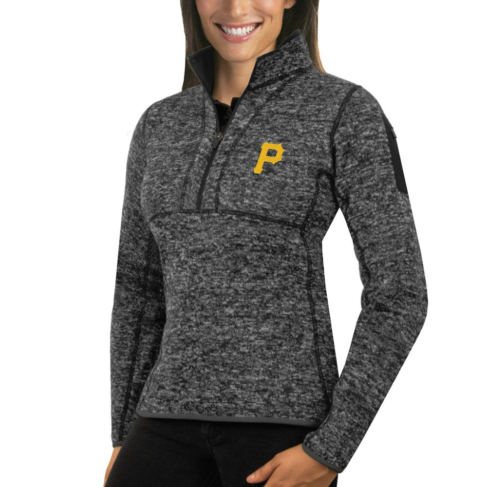 Heathered Charcoal Pittsburgh Pirates Antigua Women's Fortune Half-Zip Pullover Sweater