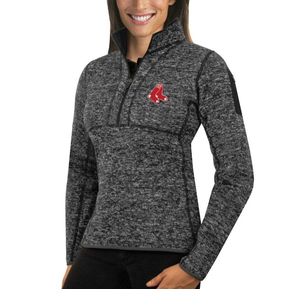 Heathered Charcoal Boston Red Sox Antigua Women's Fortune Half-Zip Pullover Sweater