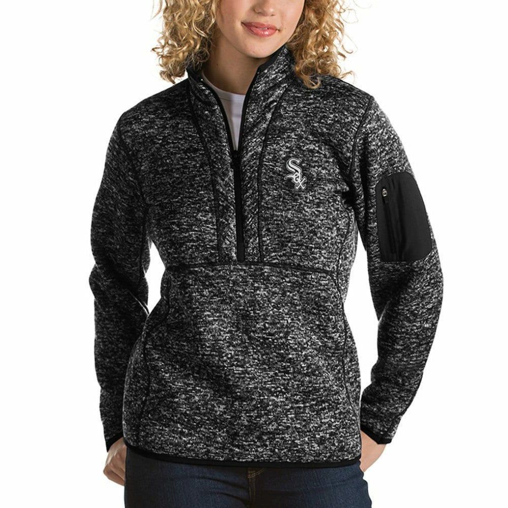 Heathered Black Chicago White Sox Antigua Women's Fortune Half-Zip Pullover Sweater