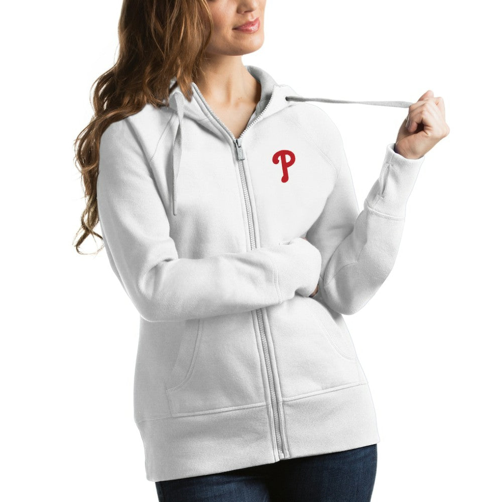 White Philadelphia Phillies Antigua Women's Victory Full-Zip Hoodie
