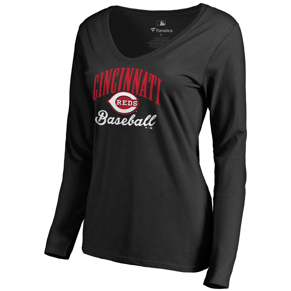 Black Cincinnati Reds Women's Victory Script Long Sleeve T-Shirt