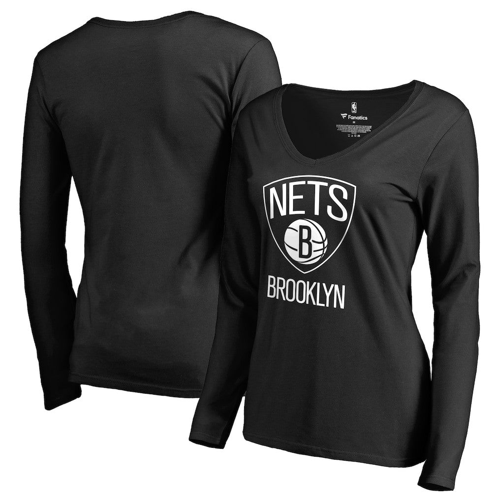 Brooklyn Nets Women's Primary Logo V-Neck Long Sleeve T-Shirt