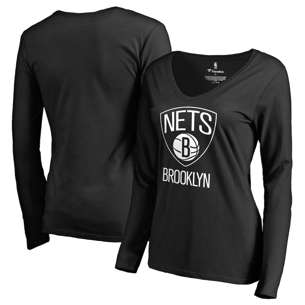 Brooklyn Nets Women's Primary Logo V-Neck Long Sleeve T-Shirt