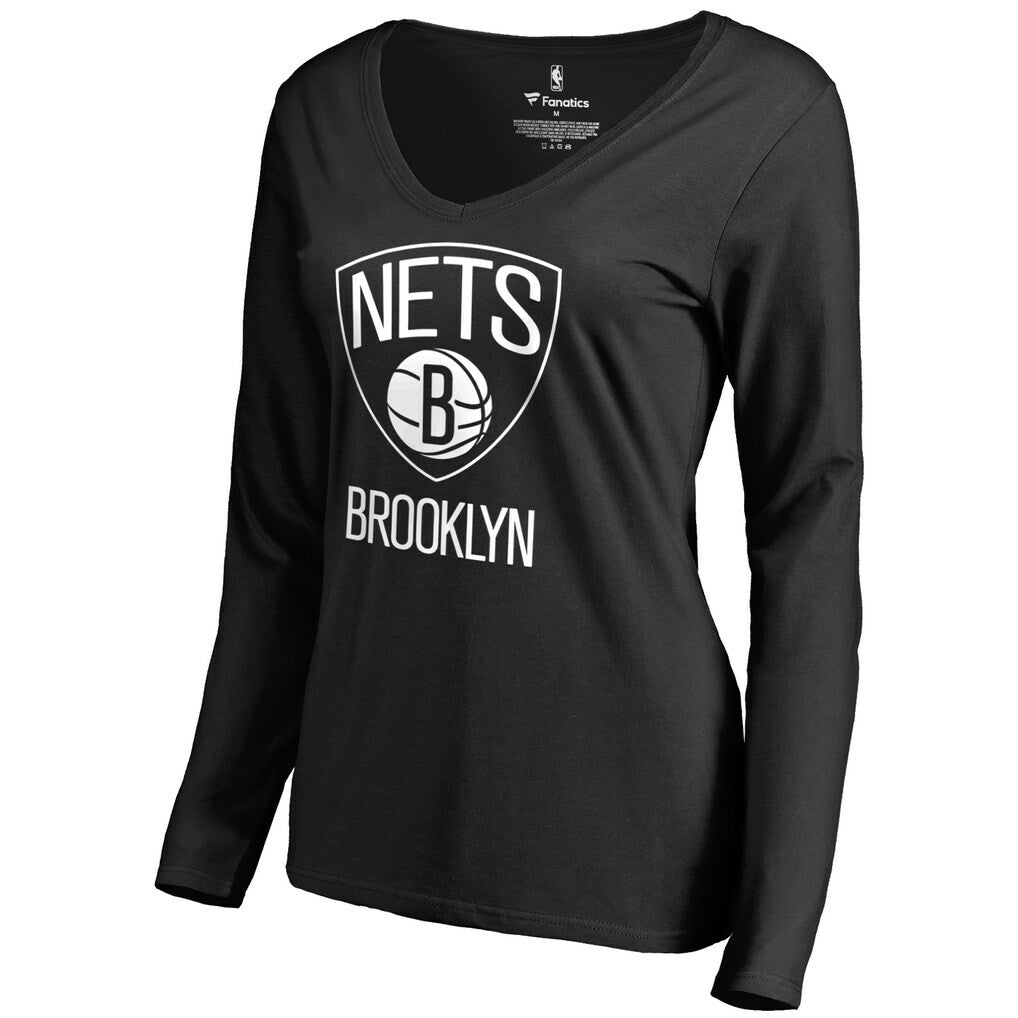 Brooklyn Nets Women's Primary Logo V-Neck Long Sleeve T-Shirt