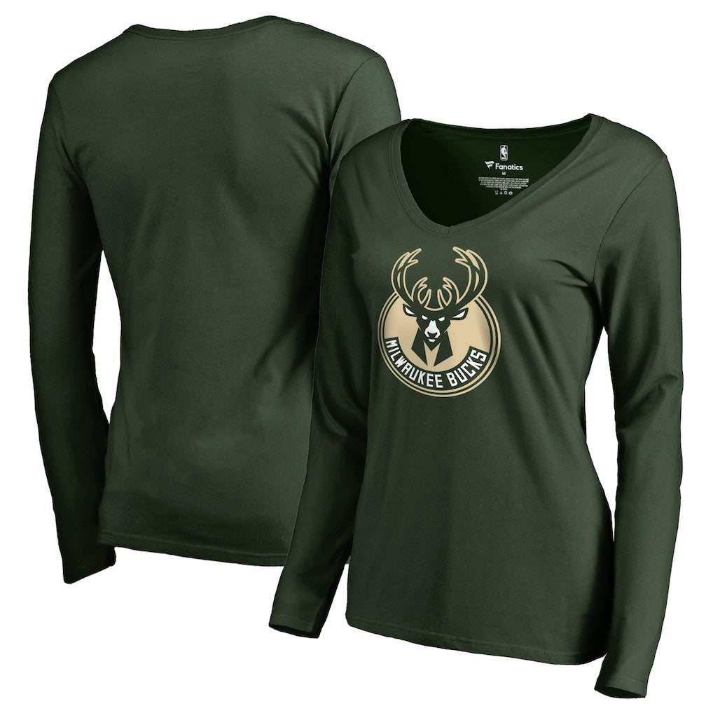 Milwaukee Bucks Women's Primary Logo V-Neck Long Sleeve T-Shirt