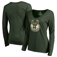 Milwaukee Bucks Women's Primary Logo V-Neck Long Sleeve T-Shirt