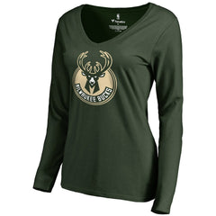 Milwaukee Bucks Women's Primary Logo V-Neck Long Sleeve T-Shirt