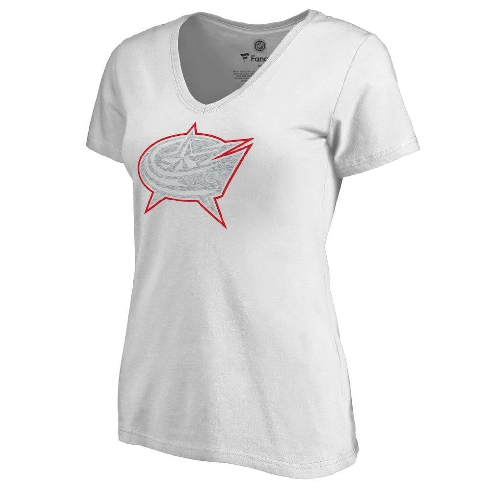 NHL Columbus Blue Jackets Women's Whiteout V-Neck T-Shirt