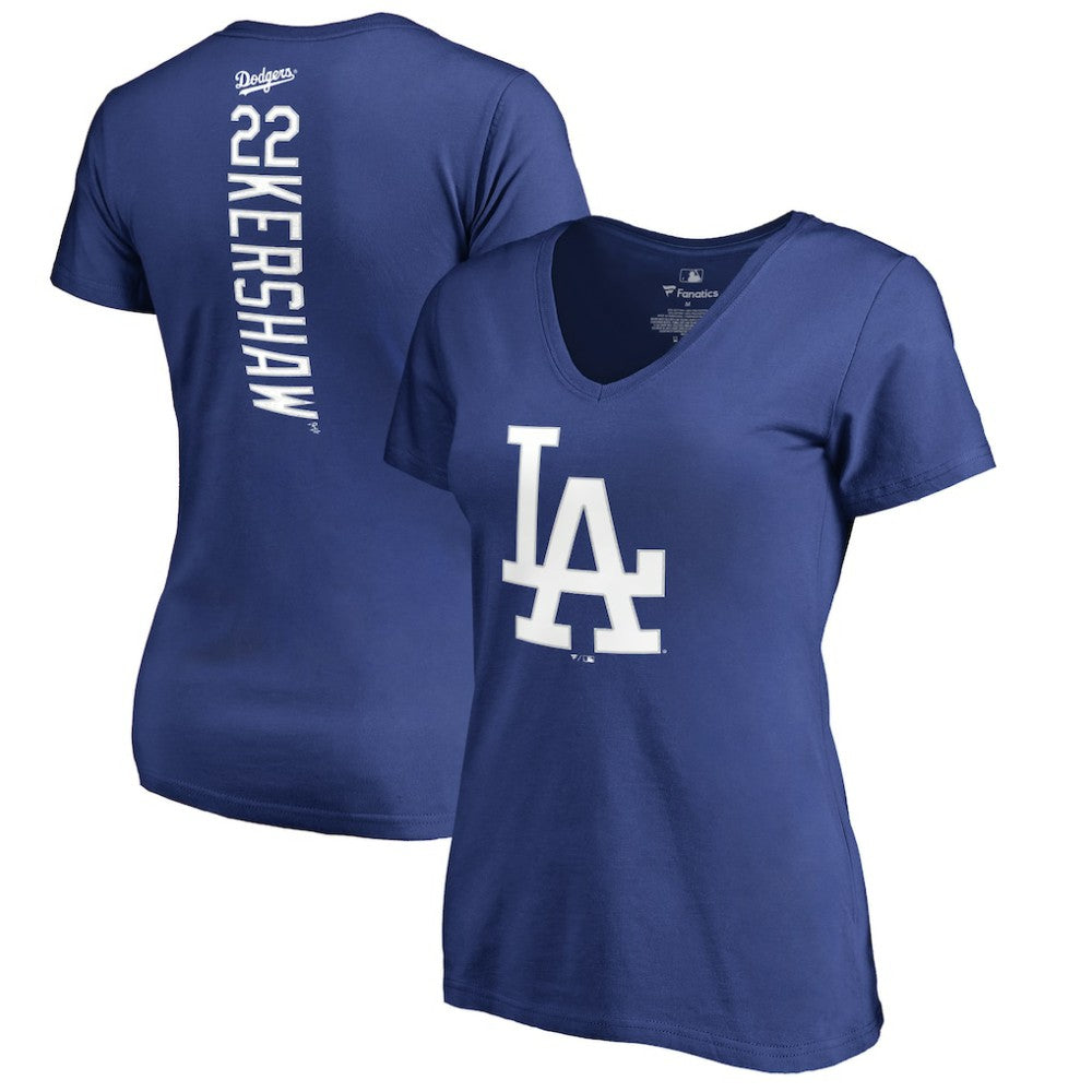Royal Clayton Kershaw Los Angeles Dodgers Women's Backer Name & Number V-Neck T-Shirt