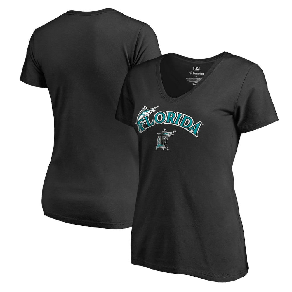 Black Miami Marlins Women's Core Wahconah V-Neck T-Shirt