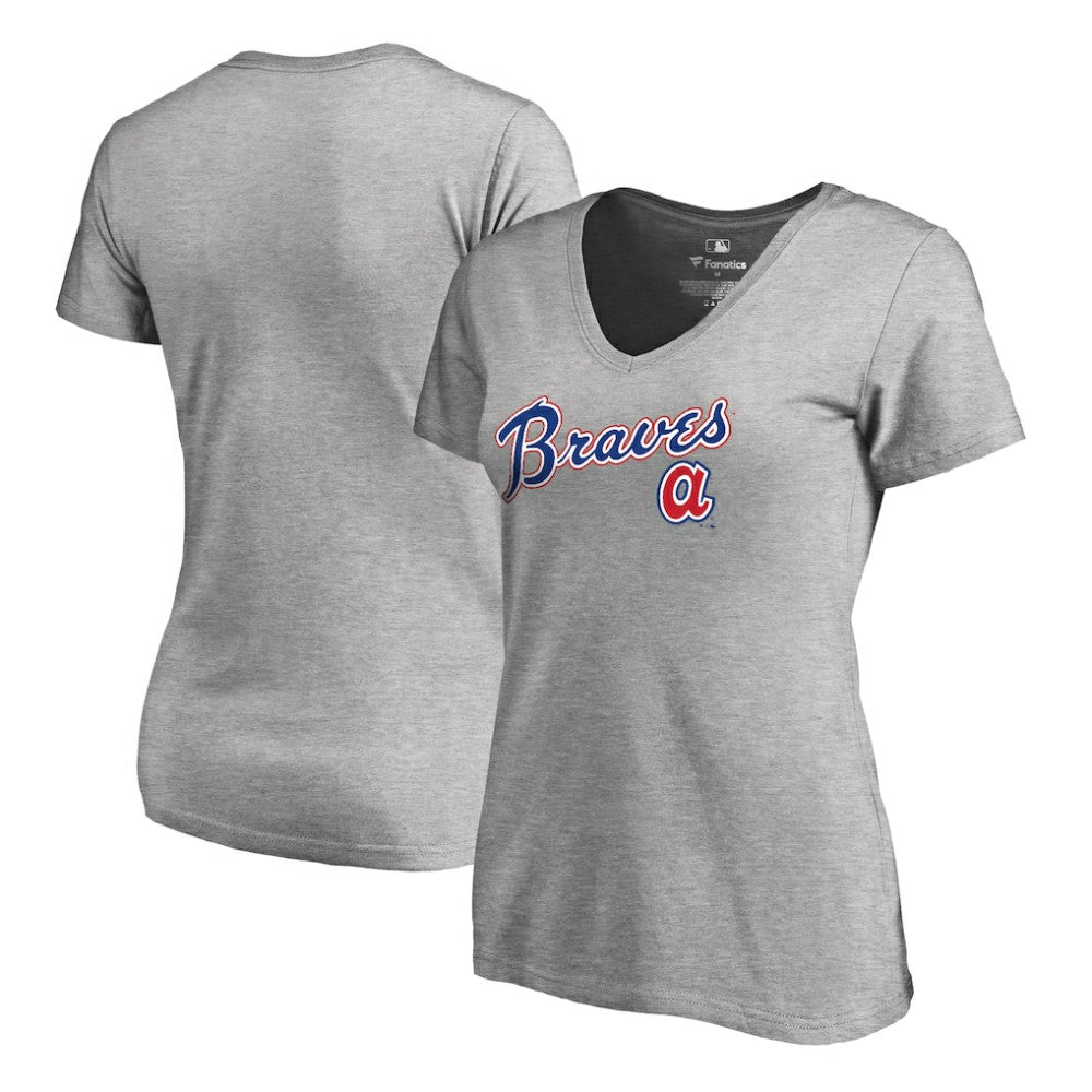 Heather Gray Atlanta Braves Women's Core Wahconah V-Neck T-Shirt