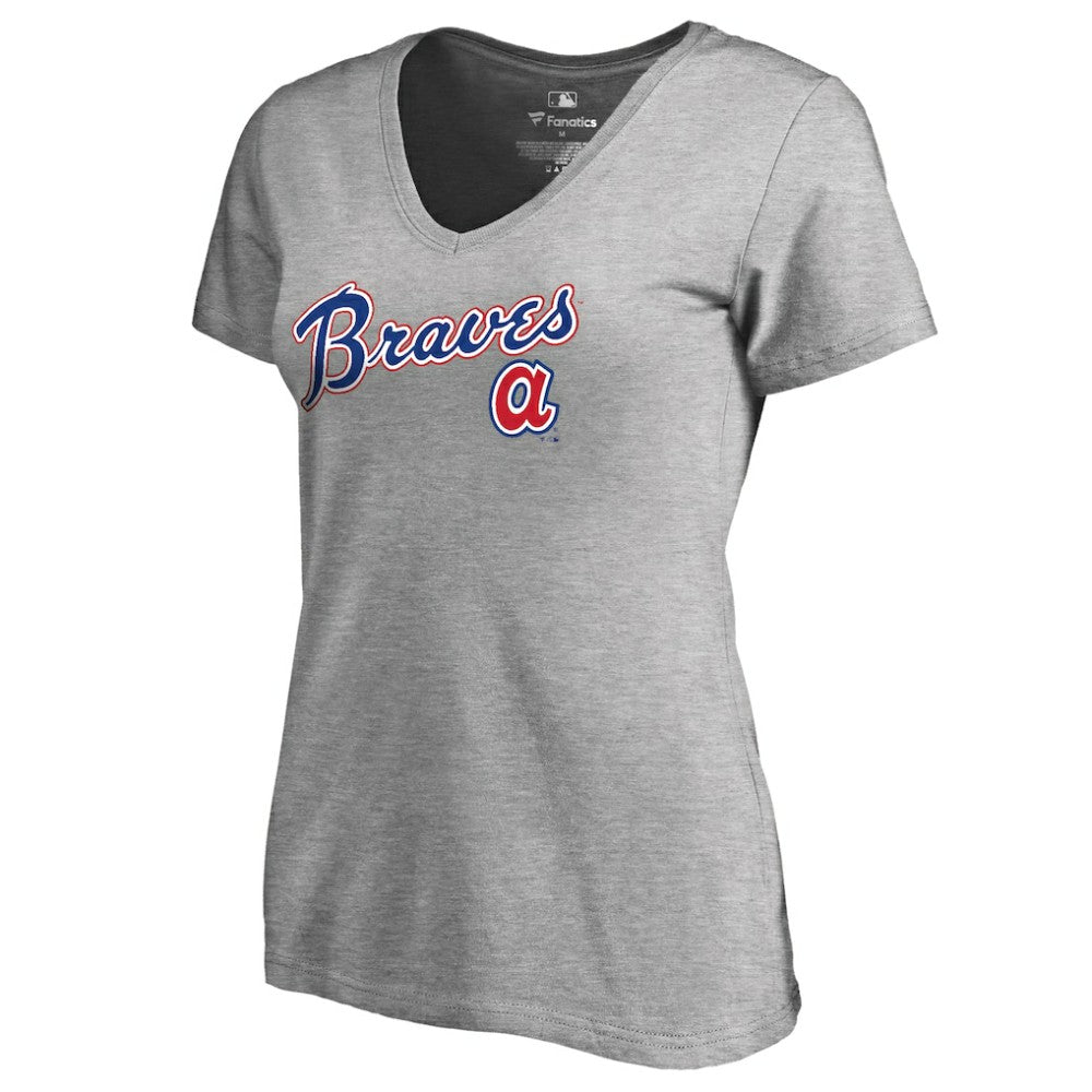 Heather Gray Atlanta Braves Women's Core Wahconah V-Neck T-Shirt