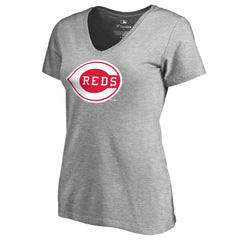 Heather Gray Cincinnati Reds Women's Core Wahconah V-Neck T-Shirt