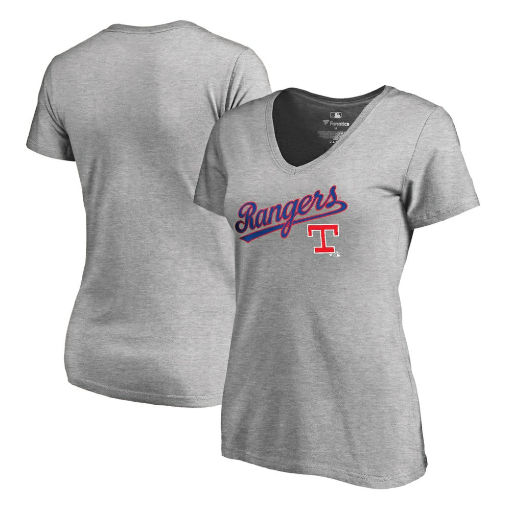 Heather Gray Texas Rangers Women's Core Wahconah V-Neck T-Shirt