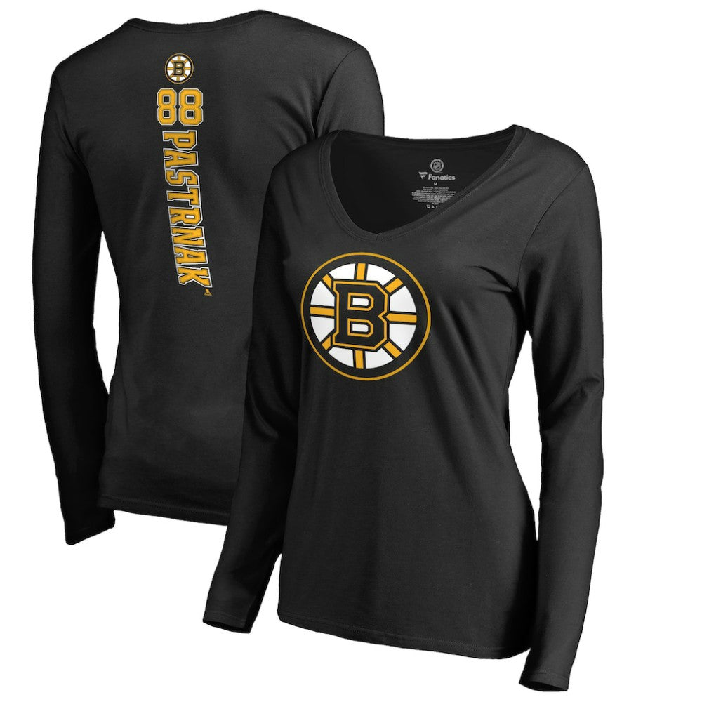 NHL David Pastrnak Boston Bruins Women's Backer V-Neck Long Sleeve T-Shirt