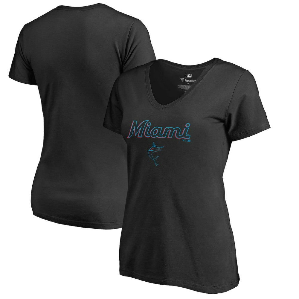 Black Miami Marlins Women's Team Lockup T-Shirt