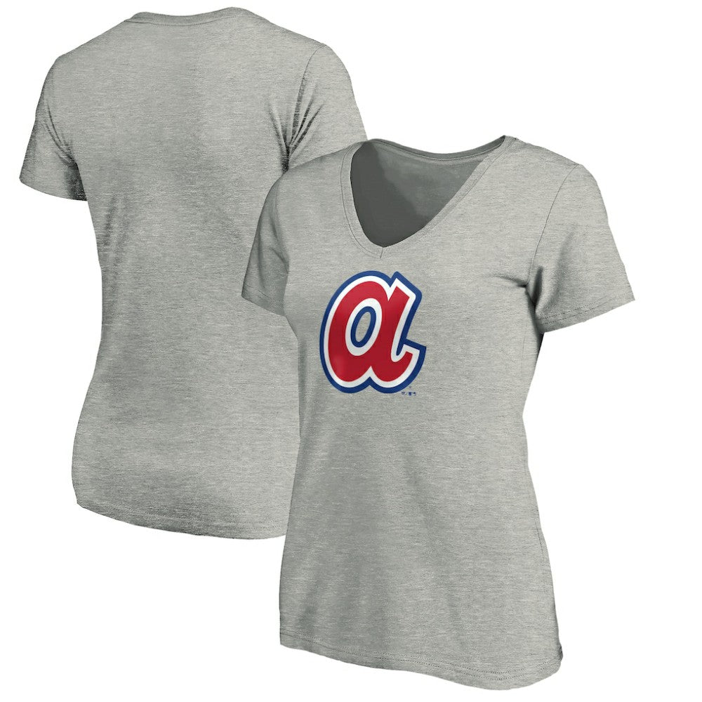 Ash Atlanta Braves Women's Forbes V-Neck T-Shirt
