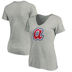 Ash Atlanta Braves Women's Forbes V-Neck T-Shirt