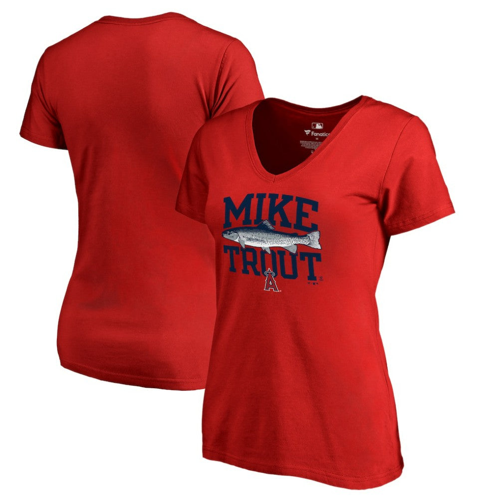Red Mike Trout Los Angeles Angels Women's Player Hometown Collection V-Neck T-Shirt