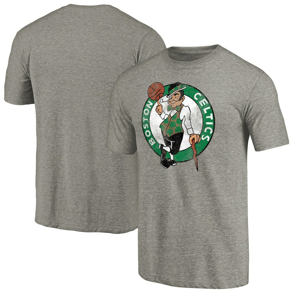 Boston Celtics Distressed Team Logo 2 Tri-Blend V-Neck T-Shirt