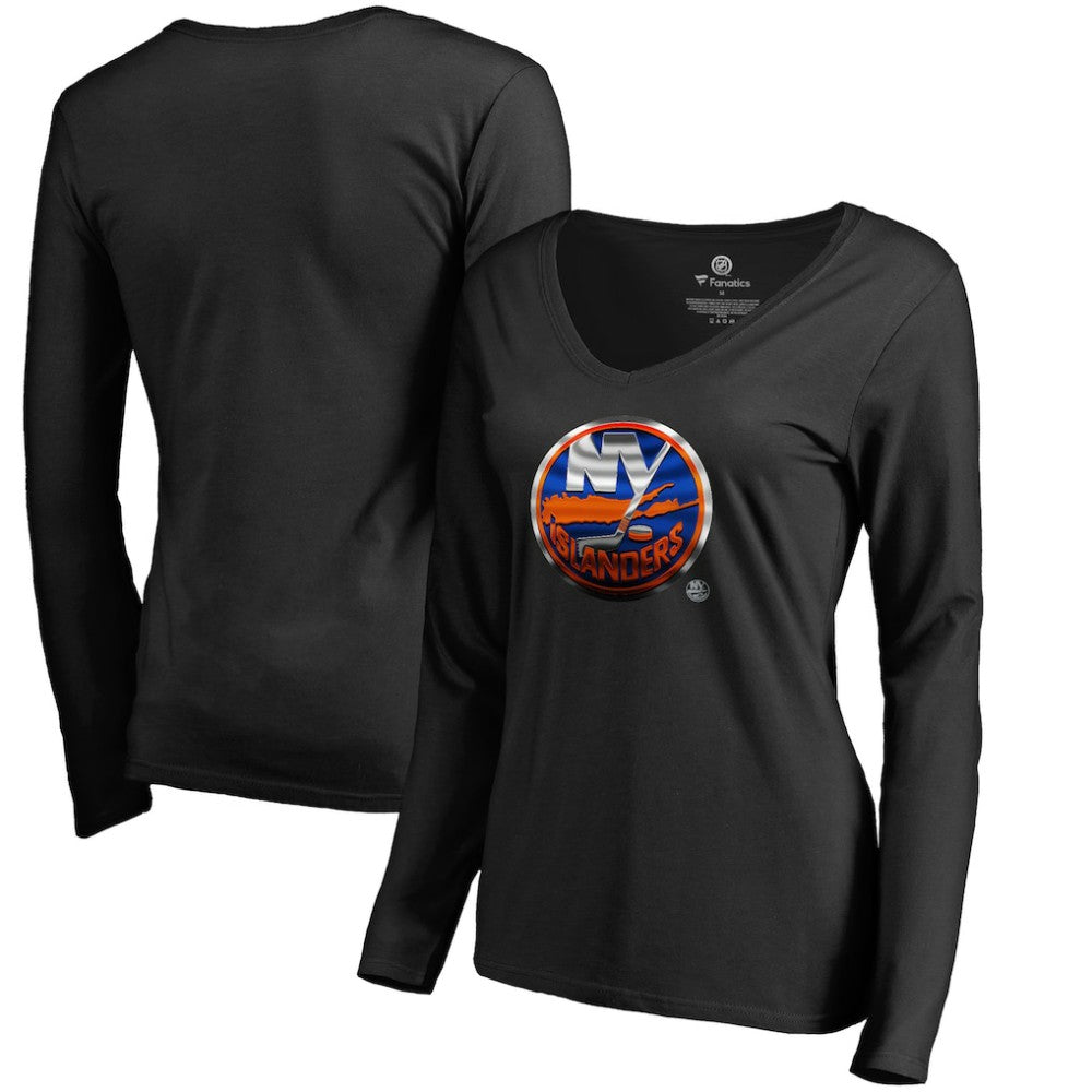 NHL New York Islanders Women's Midnight Mascot Long Sleeve V-Neck T-Shirt