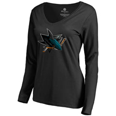 NHL San Jose Sharks Women's Midnight Mascot Long Sleeve V-Neck T-Shirt