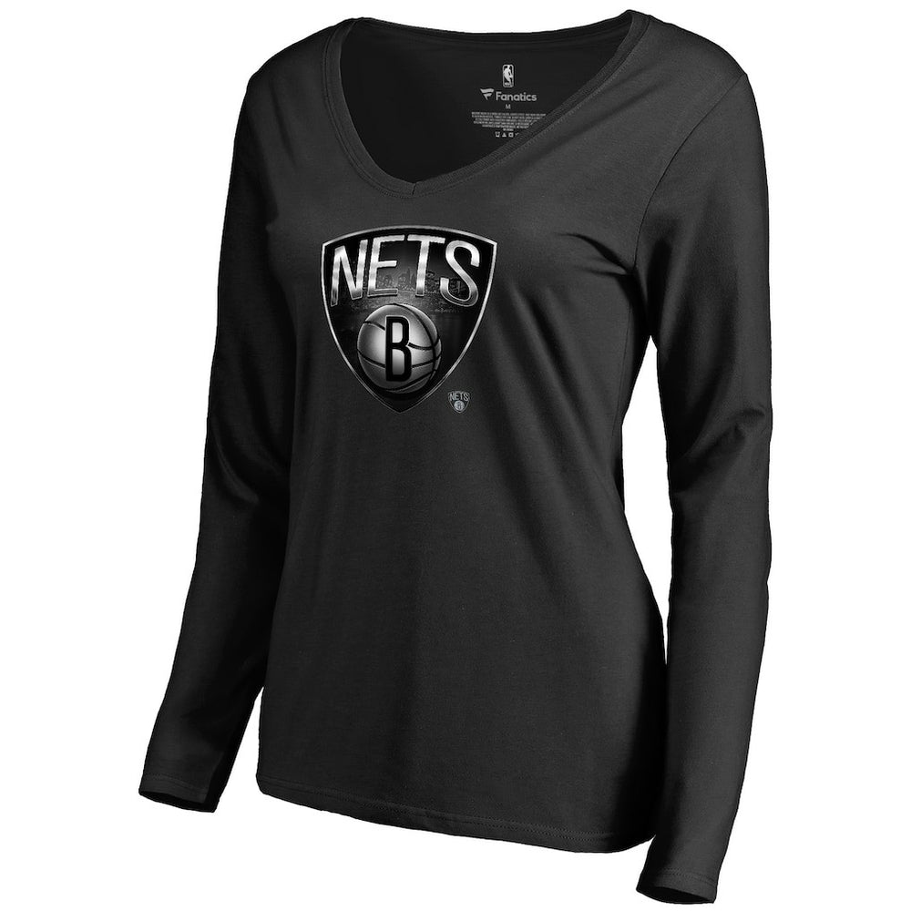 Brooklyn Nets Women's Midnight Mascot Long Sleeve V-Neck T-Shirt