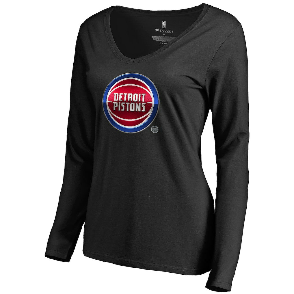 Detroit Pistons Women's Midnight Mascot Long Sleeve V-Neck T-Shirt sale