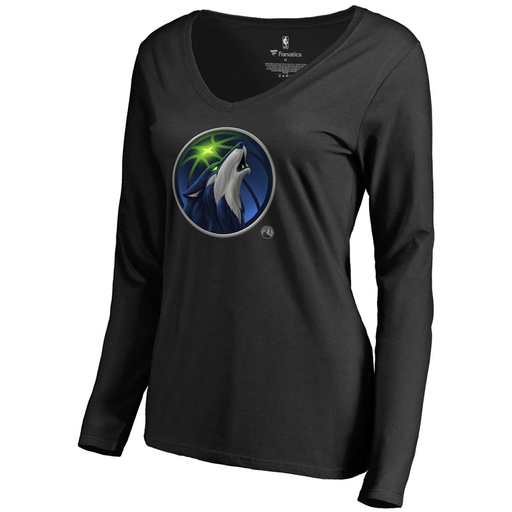 Minnesota Timberwolves Women's Midnight Mascot Long Sleeve V-Neck T-Shirt