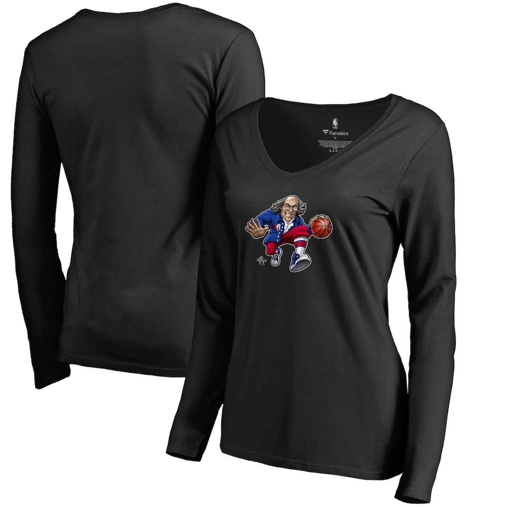 Philadelphia 76ers Women's Midnight Mascot Long Sleeve V-Neck T-Shirt