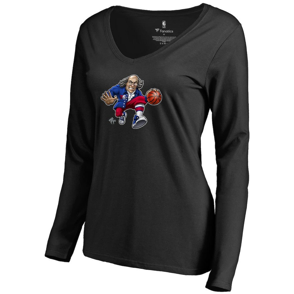 Philadelphia 76ers Women's Midnight Mascot Long Sleeve V-Neck T-Shirt